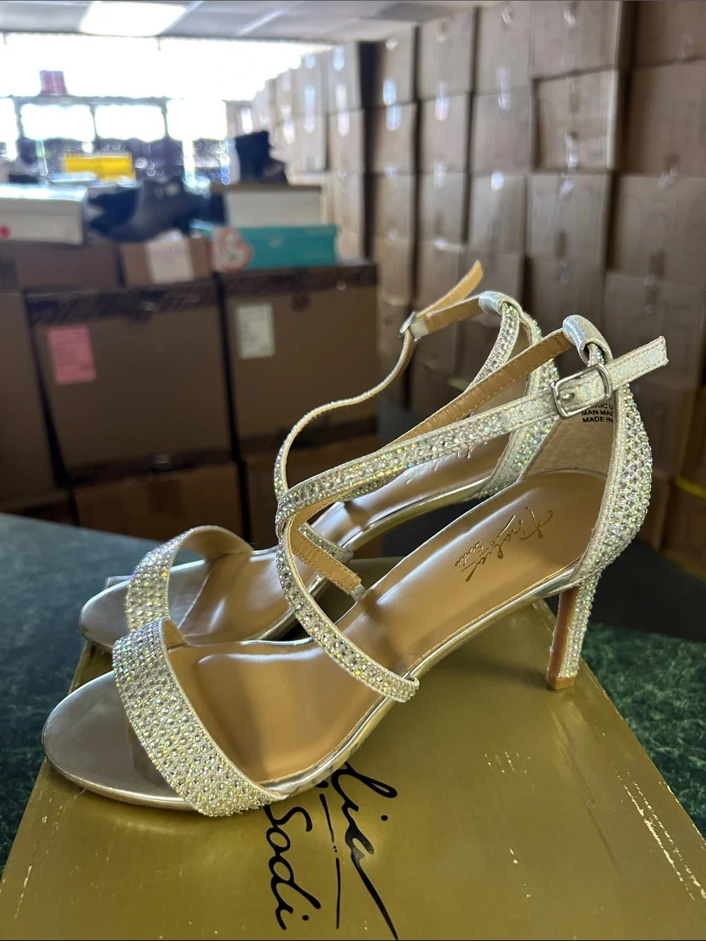 Thalia Sodi Silver Crystal Strappy Heels